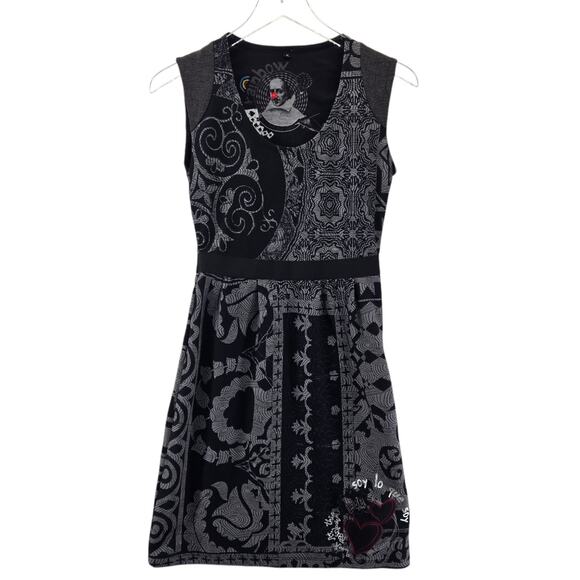 Desigual Sheath Dress Medium Small Black Gray Whimsigoth Fairy Grunge Biker - Picture 1 of 10